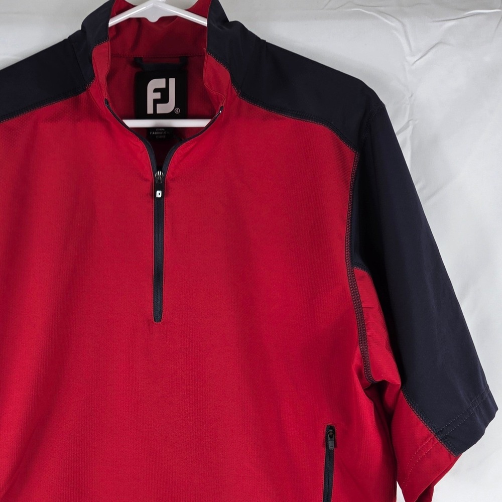 FootJoy Mens Short Sleeve Quarter Zip Golf Windshirt Red Navy Small